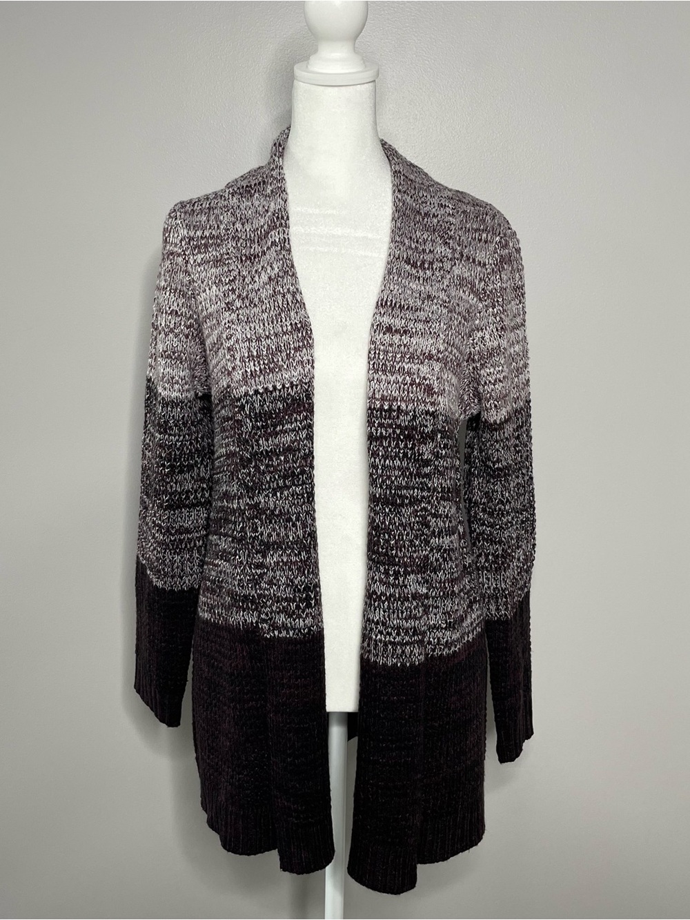 Croft & Barrow Small Marled Ombre Open-Front Cardigan Burgundy/Gray